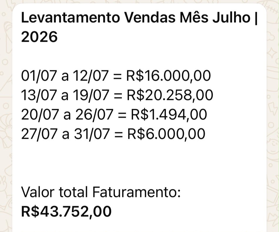 Print de faturamento de julho: R$43.752